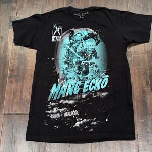 Marc Ecko Cut &‎ Sew Black Blue Texture Print Graphic T Shirt Mens Medium Grunge